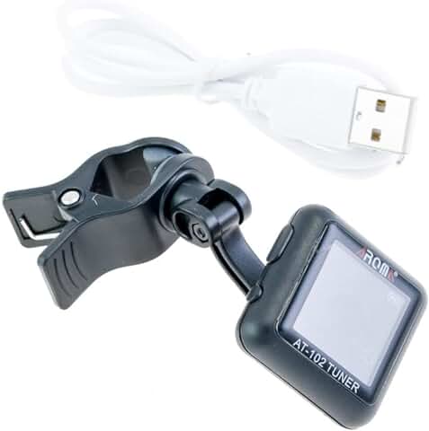 AFINADOR CROMATICO RECARGABLE USB DE PINZA CON PANTALLA COLOR PARA GUITARRA BAJO UKELELE VIOLIN AROMA AT-102 AUTOMATICO - ROCKMUSIC ESPAÑA  