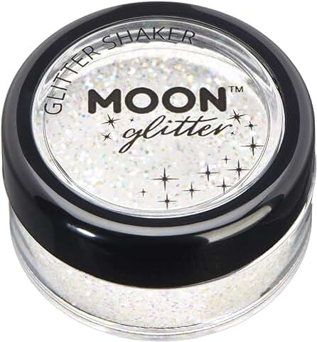 Agitadores de Brillantina Iridiscentes por Moon Glitter – 100% Brillo Cosmético para la Cara, Cuerpo, Uñas, Cabello y Labios - 5g - Blanca  