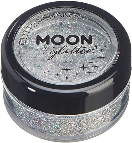 Agitadores de Brillo Holográfico por Moon Glitter - 100% Brillo Brillo Cosmético para la Cara, Cuerpo, Uñas, Cabello y Labios - 5g - Plateado  