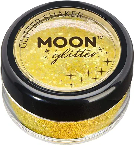 Agitadores de Brillo Holográfico por Moon Glitter - 100% Brillo Brillo Cosmético para la Cara, Cuerpo, Uñas, Cabello y Labios - 5g - Amarillo  