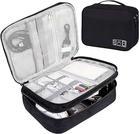 AiQInu Organizador Viaje,Bolsa Universal Electrónico Organizador de Accesorios para Tableta, Disco Duro Externo,Cargador, Cable USB, Adaptadores, Tarjetas de Memoria  