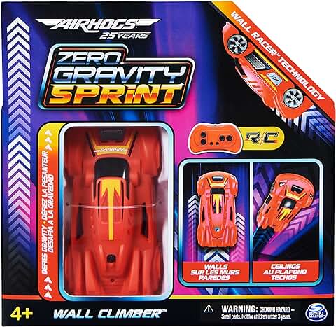 Air HOGS - Zero Gravity Sprint Wall Climber - Coche TELEDIRIGIDO - Recargable Mediante USB - Coche por Control Remoto Rojo para Interiores - 6066517 - Juguetes Niños 4 Años +  