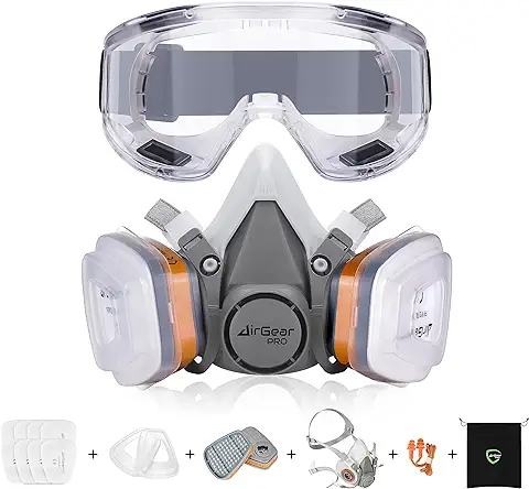 AirGearPro G-500 Máscara Respiratoria Reutilizable, Antipolvo, Antigás con Filtros y Gafas de Protección para Pintar, Construcción, Bricolaje, Lijado  