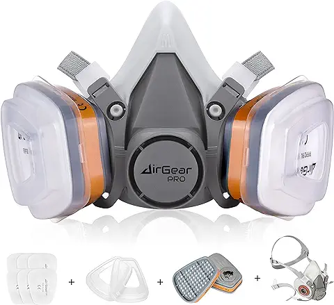 AirGearPro M-500 Máscara Respiratoria Reutilizable, Antipolvo, Antigás con Filtros para Pintar, Construcción, Bricolaje, Lijado  
