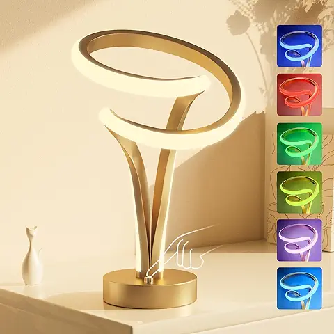 Airnasa Lampara Mesita Noche, RGB Lámpara LED Oro para Mesita de Noche Táctil Regulable, Diseño Espiral Moderno Romántico de 10 Modos, Perfecto para Dormitorio, Sala de Estar, Atmósfera, Regalo  