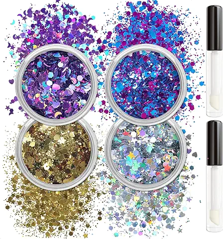 Allstarry Holográfico gran Cuerpo Lentejuelas 4 Colores Sirena Rave Accesorios con Pegamento Corporal para las Mujeres Maquillaje Uñas Bricolaje Artesanía  