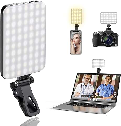 ALTSON 60 LED Portátil Selfie Light Regulable 2500K-6500K Luz de Video Light con Clip & Cámara Trípode Adaptador, Recargable 2200mAh, CRI 97+, 3 Modos de Luz para IPhone Teléfono Ordenador Maquillaje  