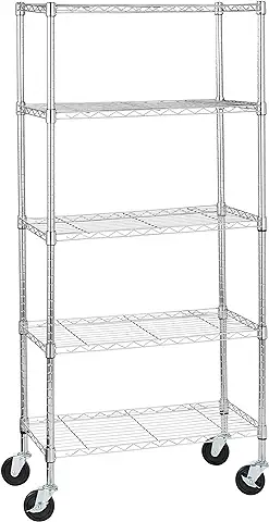 Amazon Basics 5 Baldas con Ruedas, Cromado, 36 x 152 x 76 cm  