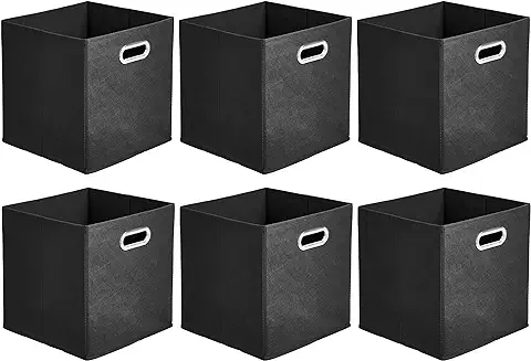 Amazon Basics - Cajas de Almacenamiento de Tela, con Forma de Cubo, Plegables, con Ojales Metálicos, 6 Unidades, Negro  