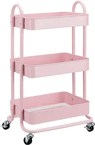 Amazon Basics - Carrito de Cocina o Multiuso de 3 Niveles con Ruedas en rosa Apagado  