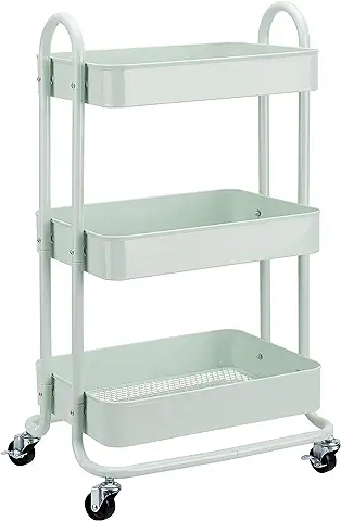 Amazon Basics - Carrito de Cocina o Multiuso de tres Niveles con Ruedas en Verde Menta  