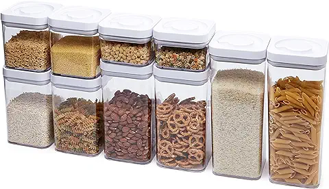 Amazon Basics Contenedores para Alimentos, Herméticos, 10 Unidad, Cuadrados, Plástico, sin BPA, Transparentes., 13 x 13 x 24 , 19 , 14 , 30 , 9 cm (L x a x A)  