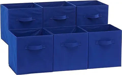 Amazon Basics - Cubos de Almacenamiento de tela Plegables con Asas, 26,6 x 26,6 x 27,9 cm, Color azul Marino, Paquete de 6 Unidades  