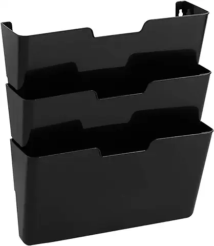 Amazon Basics Organizador Archivador de Pared Colgante de 3 Niveles, 3 Unidads, 33 x 38 cm, Tamaño Carta, Negro  