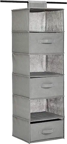 Amazon Basics – Organizador Colgante de 6 Niveles con 3 Cajones Extraíbles, 5P x 31W x 17H Centímetros, Gris  