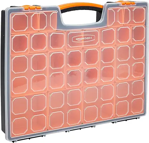 Amazon Basics - Organizador Profesional con 19 compartimentos Extraíbles, 30.5L x 26.4W x 5.8H cm, Negro,Naranja  