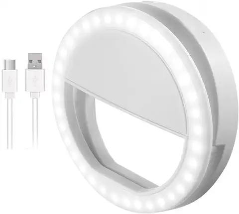 Anillo de luz Selfie, Luz de Relleno de 36 Leds Recargables, 3 Niveles de Brillo Ajustables Luz de Noche para Video en cámara para teléfonos portátiles iPhone, iPad, Samsung Galaxy y cámaras Web