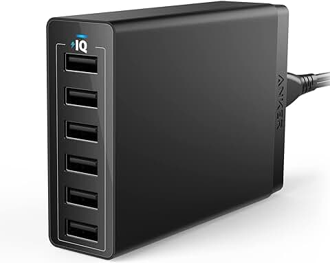 Anker PowerPort 6 Cargador USB 60W de 6 Puertos, Adaptador de Carga de Sobremesa de Tamaño Familiar con Tecnología PowerIQ, para IPhone, IPad, Samsung, Nexus, HTC, Nokia, Motorola y Otros (Negro)  