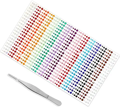 Annhao Brillantes para la Cara, 900 Piezas de Gemas Acrílicas Autoadhesivas Diamantes Brillos, Pegatinas para Uñas Faciales Ojos Niños DIY Decoraciones con Pinzas, 3mm 4mm 5mm, Morado,Verde  