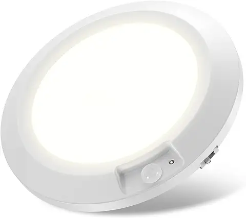 APCENS Lampara de Techo a Pilas con Sensor de Movimiento, 210LM 6000K Plafon LED Para Interior, Escalera, Sótano, Armario, Pasillo, Blanco Frío (1 Pcs)  