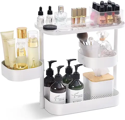 APEXCHASER Organizador de Cosméticos, Organizador de Maquillaje Giratorio 360°, Organizador de Cosméticos de 3 Niveles de Metal, Organizador Cosmético, caja de Cosméticos para Dormitorio, Baño, Blanco  