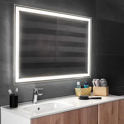 Aplike - Espejo de Baño Rectangular con Luz LED - Función AntiVaho - Luz Blanca Neutra (4000K) - 100 x 70cm | Modelo Altea S2  