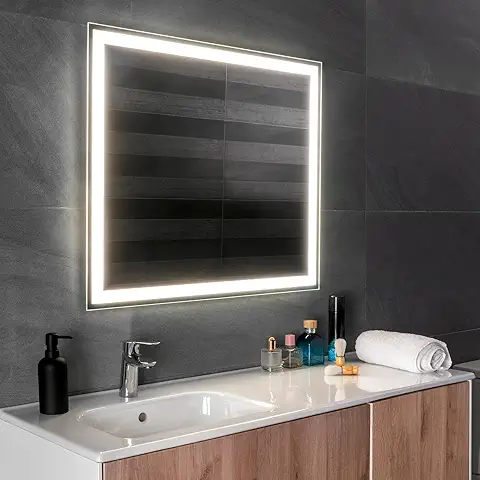 Aplike - Espejo de Baño Rectangular con Luz LED - Función AntiVaho - Luz Blanca Neutra (4000K) - 80 x 70cm | Modelo Altea S2  