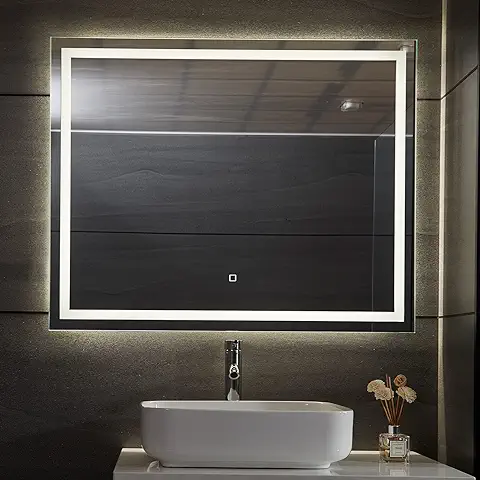 Aquamarin® Espejo de Baño LED - CEE: A++, Táctil, de Pared, 3 en 1 Luz Blanca Fría/Cálida/Neutra, Función de Memoria, Antivaho, Tamaño a Elegir - Espejo con Iluminación, con Luz (120 x 80 cm)  