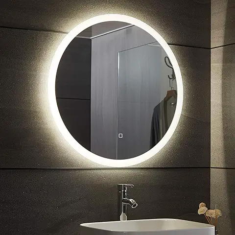 Aquamarin® Espejo de Baño LED - Redondo, CEE: A++, Táctil, de Pared, 3 en 1 Luz Blanca Fría/Cálida/Neutra, Función de Memoria, Antivaho, Tamaño a Elegir - Espejo con Iluminación, con Luz (Ø 70 cm)  