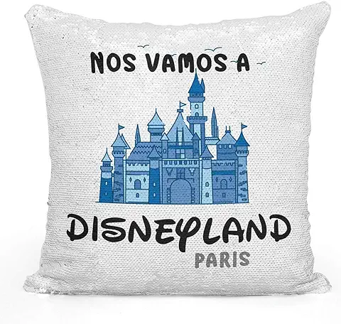 AR Regalos Cojín de Lentejuelas Nos Vamos a Disneyland Paris - Azul  