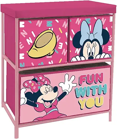 ARDITEX Estantería Infantil Disney Minnie Mouse con 3 Cajas de Tela para Libros, Juguetes, Pelotas, Ropa, Zapatos 53 x 30 x 60 cm  