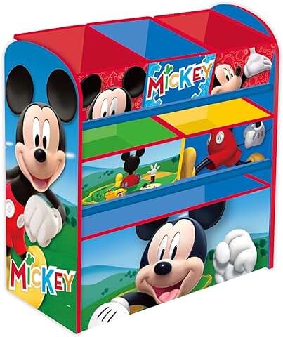 ARDITEX Mueble Organizador de Juguetes de Mickey Mouse, Estantería Infantil de Madera con 6 Cestos Textiles de Almacenaje, Estilo Montessori para Habitación o Sala de Juegos Niños, 62 x 30 x 60 cm  