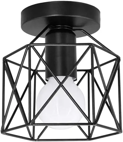 Artpad Vintage Loft Jaula de Hierro Negro Lámpara de Techo LED 5W Luz de Metal Nórdico con luz Blanca para Cocina Dormitorio Balcón Barra de Pasillo E27 Luminaria de Techo Geométrica  