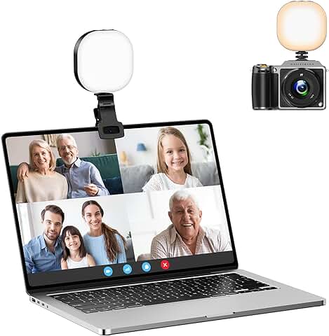 ATUMTEK Luz Led Videoconferencia Luz para Cámara Portátil Luce Fotografia Luz Led Video con Diseño de Clip para Transmisión en Vivo/Video/Fotografía, Brillo Regulable y Recargable - Negro  