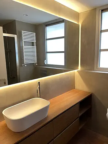 Baanio - Espejo de Baño Iluminación LED Calida ESTEL | Antivaho | Instalación Horizontal | Seguro para Ambientes Húmedos | Luz LED Cálida | Diseño Moderno y Liso, 70 x 120 cm Horizontal, Vidrio  