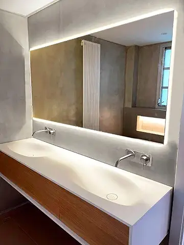 Baanio - Espejo de Baño Iluminación LED ESTEL | Antivaho | Instalación Horizontal | Seguro para Ambientes Húmedos | Luz LED FRÍA | Diseño Moderno y Liso, 80 x 100 cm Horizontal, Vidrio  