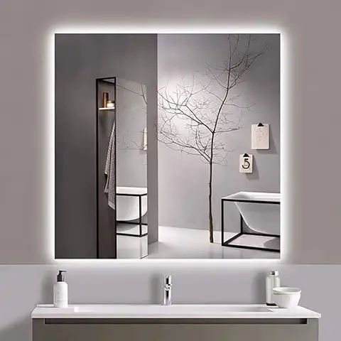 Baanio - Espejo LED Cuadrado para Baño con Luz Fría [Blanca] Square Light | ANTIVAHO | Diseño Moderno y Minimalista, 90x90cm, Vidrio | Plata ECOLÓGICA  