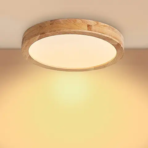 Baerolc Lampara de Techo Madera 20W Plafon LED Techo 3000K Blanco Calida 30CM Lampara Techo Dormitorio/Oficina/cocina/guardería/pasillo/balcón  