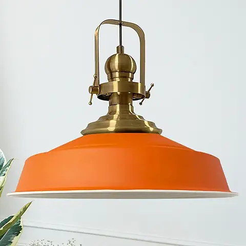 Bamyum Asletl Antiguo Lampara Techo Colgante Metal 40 cm, Lamparas Cocina, Lampara Techo Dormitorio E27, Comedo, Salon, Lamparas Mesa Comedor para Niños y Adultas, Lámpara Colgante de Cocina Naranja  