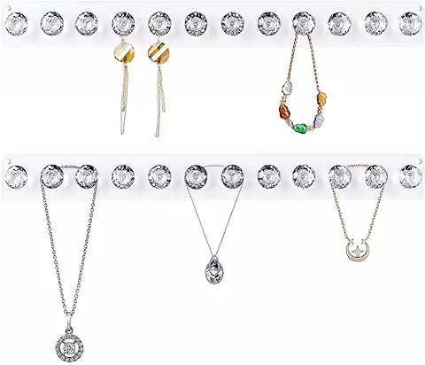 Baoswi Paquete de 2 Perchas de Acrílico para Collares de Pared, Organizador de Joyas para Colgar con 12 Ganchos en Forma de Diamante, Perchas de Joyería para Collares, Regalo para Niñas y Mujeres  