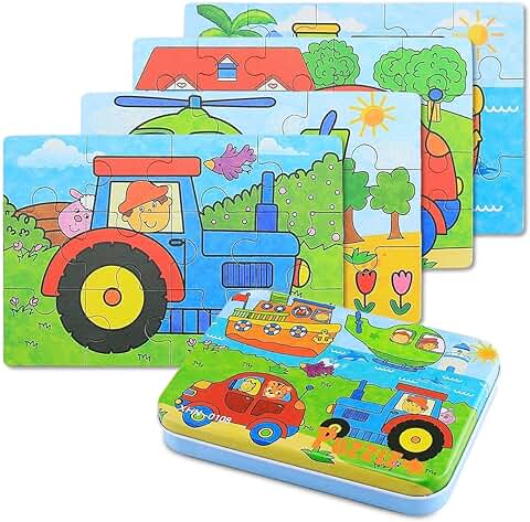 BBLIKE Puzzle,4 Pack Rompecabezas Puzzle Juguetes Bebes para Niños de Puzzle 1 2 3 4 5 Años Montessori Educativos Regalos 3D Patrón Puzzles Infantiles 3 Años con Caja （Tren）  