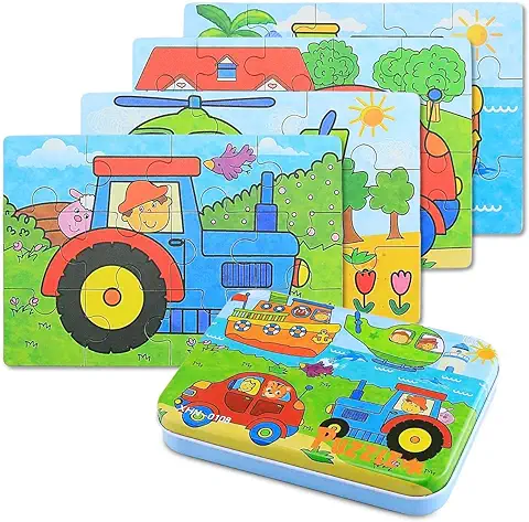 BBLIKE Puzzle,4 Pack Rompecabezas Puzzle Juguetes Bebes para Niños de Puzzle 1 2 3 4 5 Años Montessori Educativos Regalos 3D Patrón Puzzles Infantiles 3 Años con Caja （Tren）  