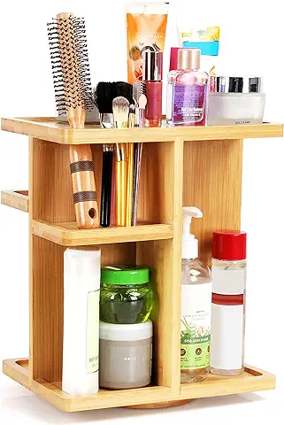 BELLE VOUS Organizador Maquillaje Giratorio 360 Grados de Bambú - Organizador Giratorio Grande para el Baño/Dormitorio, Tocador, Lápiz Labial, Cosméticos, Pinceles  