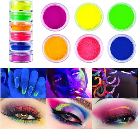 Beteligir 6 Colores Neon Pigment Eyeshadow Powder, UV Glow Bright True Colors Eye Shadow Pigments, Maquillaje Facial y Corporal (01)  
