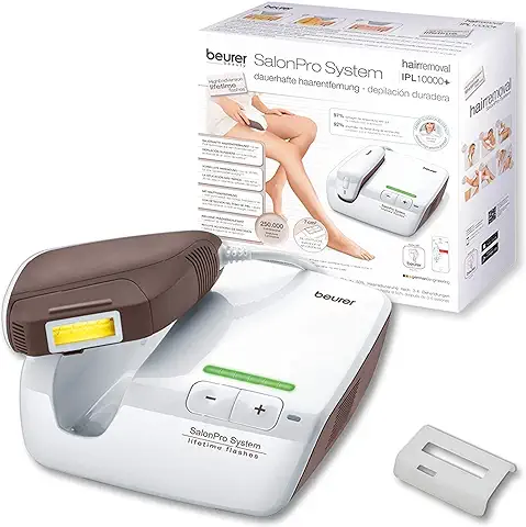 Beurer IPL 10000+ Depiladora de luz, Depilación Permanente, Probado Clínicamente, área de luz Extra Grande 250.000 Pulsaciones, 3 Niveles Intensidad, Filtro UV, app IPL Color Blanco  