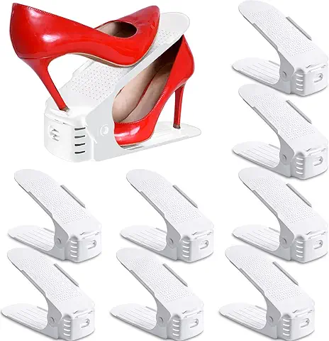 BEYAOBN Organizadores de Zapatos 10Pcs Soporte de Calzado de Altura Ajustable Zapatos Antideslizante de Polipropileno，Zapatos Ahorra Espacio（Blanco）  