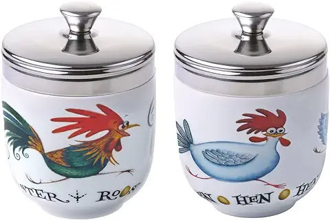 BIA International - Conjunto de 2 Boddlers de Huevo de Porcelana - Chasing Chickens Design by Clare Mackie - Gadgets de Cocina de Caldera de Huevo - Sous Vide Cocina  