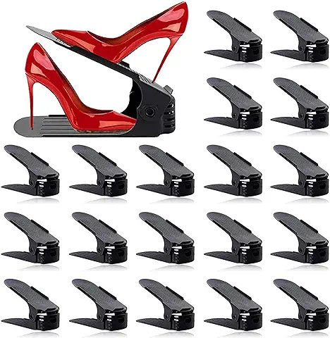 BIGLUFU 20pcs Organizadores de Zapatos, Soporte de Calzado de Altura Ajustable, Zapatero Simple, Ordenar Zapatos Dentro Armario, Adecuada para Mujeres y Hombres, Ahorra Espacio (Nergo)  