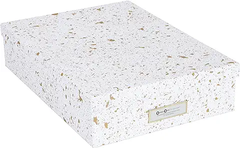 Bigso Box of Sweden Organizador de Documentos para Folios A4, Folletos, etc. – Caja de Almacenaje con tapa y Etiqueta – Organizador de Escritorio de Tablero de Fibras y Papel – Motas Doradas  