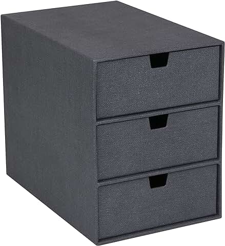 Bigso Box of Sweden Organizador de Documentos y Material de Oficina – Cajonera Pequeña con 3 Cajones– Caja con Cajones de Tablero de Fibras y Papel con Aspecto de lino – Negro  